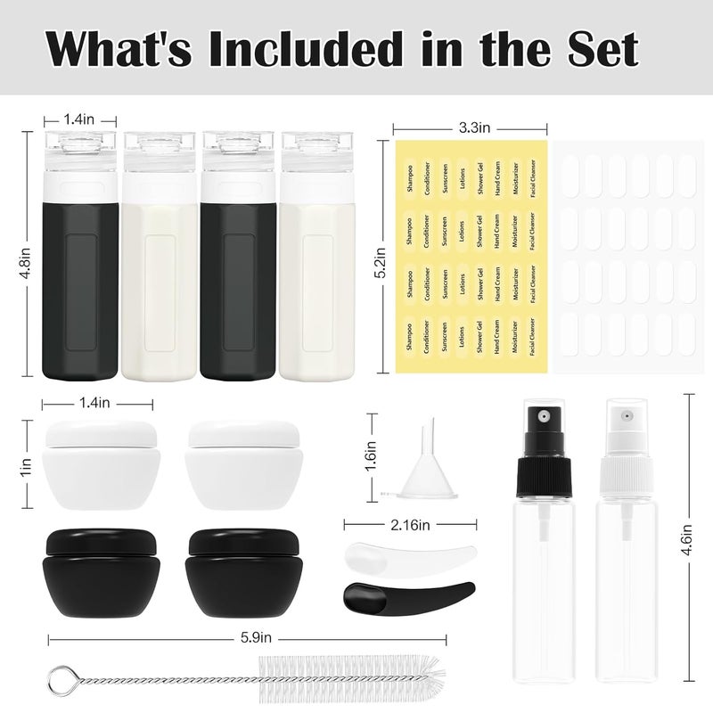 Redfly 17PCS Travel Bottles for Toiletries, TSA Approved Leak Proof Refillable Travel Size Containers, Silicone Travel Kit for Shampoo, Conditioner, Lotion & Creams Black&White - Image 2